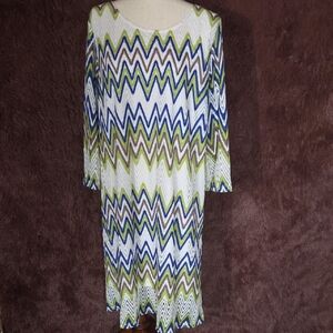 PreSeption Women Chevron Patterned Dress in Blue and Green